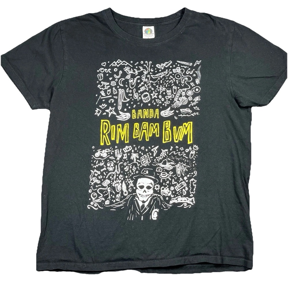 Banda Rim Bam Bum Graphic Tee Black L Día de Muertos‎ Graphic Good Fading